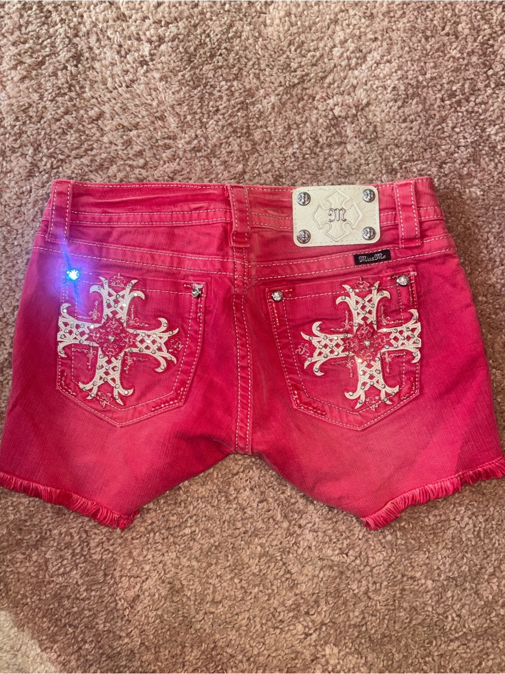 Miss Me Bright Red Embroidered Denim Cutoff Shorts